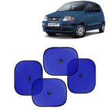 Kingsway Car Window Curtain Sticky Sun Shades Compatible With Hyundai Santro Xing, (Year 2003-2018), Universal Fit Sunshades For Side Window, Rear Window, Blue Color, 4 Pieces